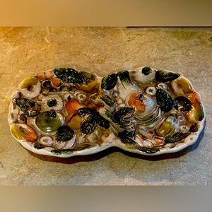 vtg1950 lefton majolica like fruits of italy 9.5" handled tray